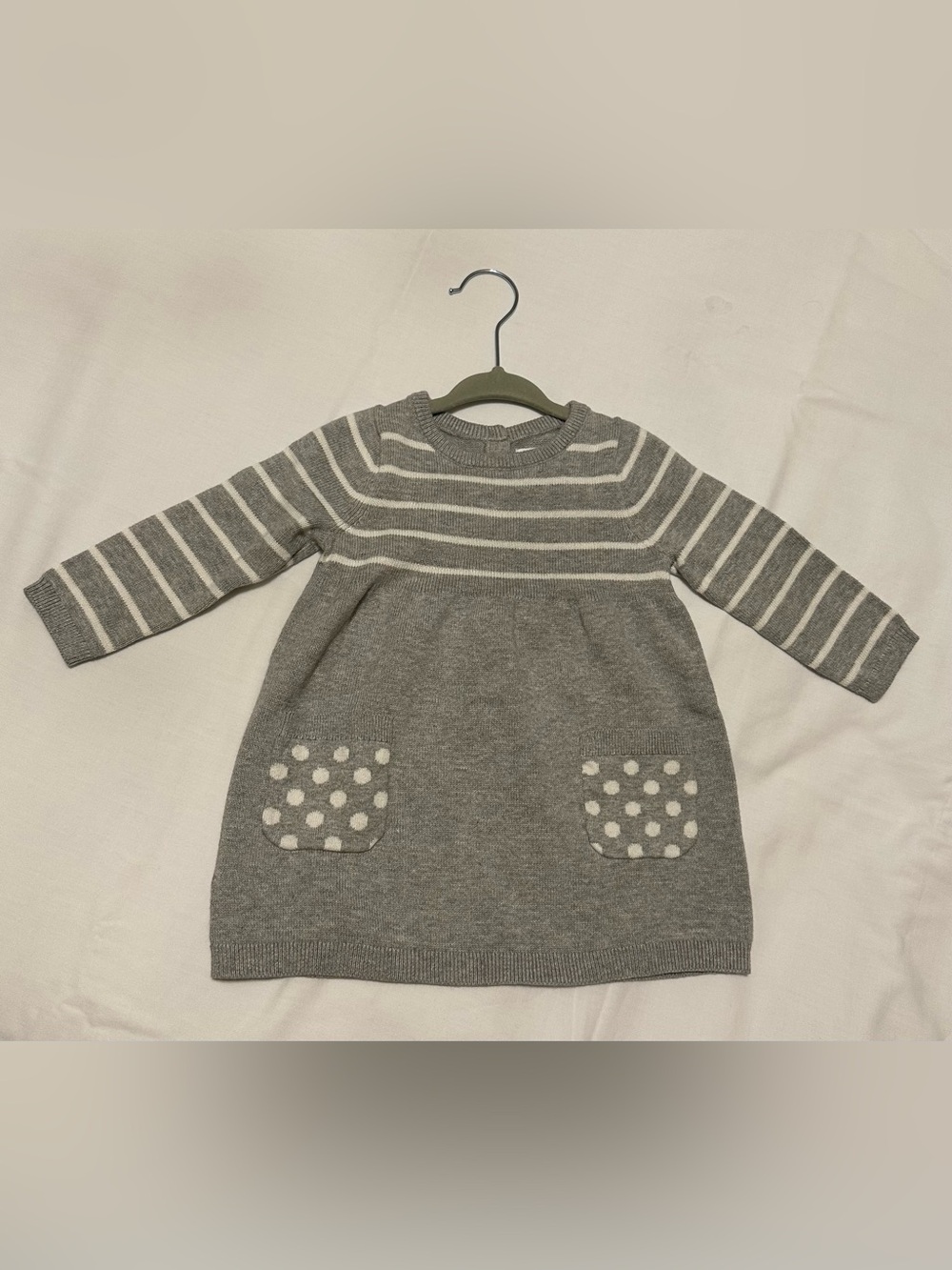 New GAP Baby Gray & White Striped Sweater Dress 6-12M